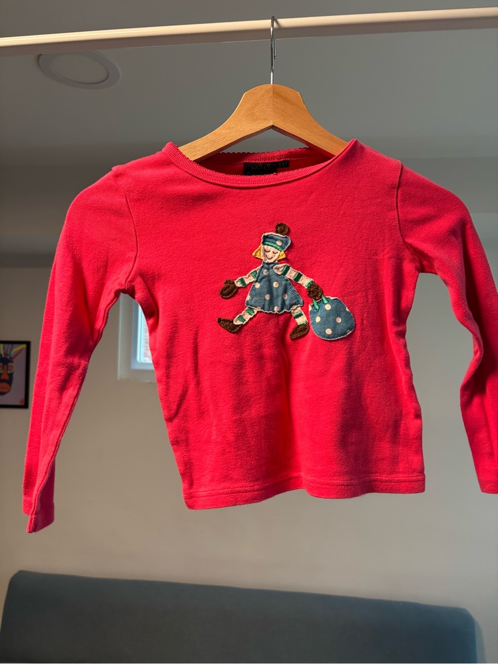 Mini Boden Bright Red Long-Sleeve Top with Playful Appliqué